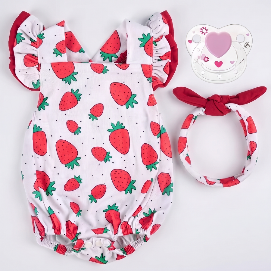Strawberry Picnic Outfit — 3-Piece Doll Romper Set