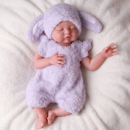Nancy doll full body in purple fluffy bunny romper