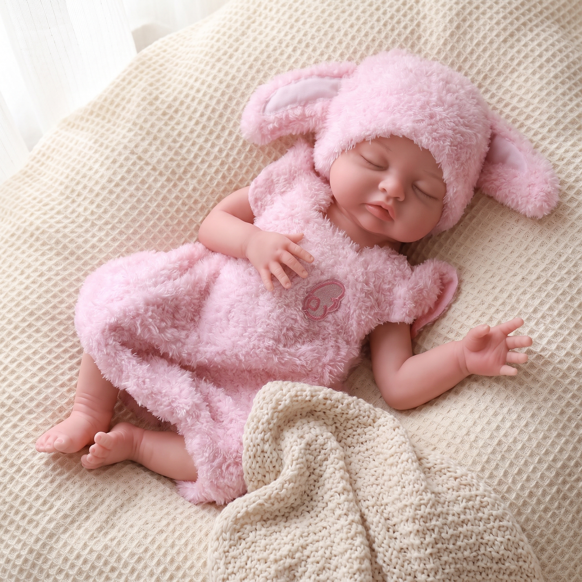 Nancy doll full body in pink fluffy bunny romper
