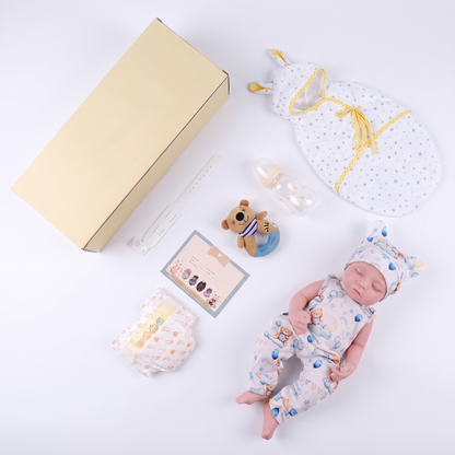 Everything included with Noah - gift box, swaddle and accessories